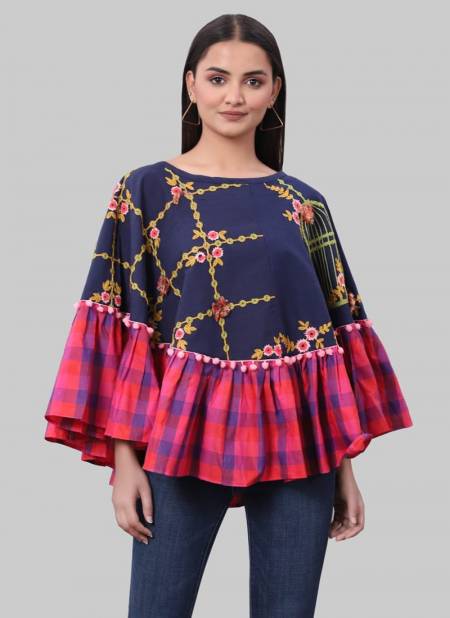 Navy Blue Colour MESMORA RANGEELA RE Fancy Stylish Party Wear Embroidered Top Collection 1218